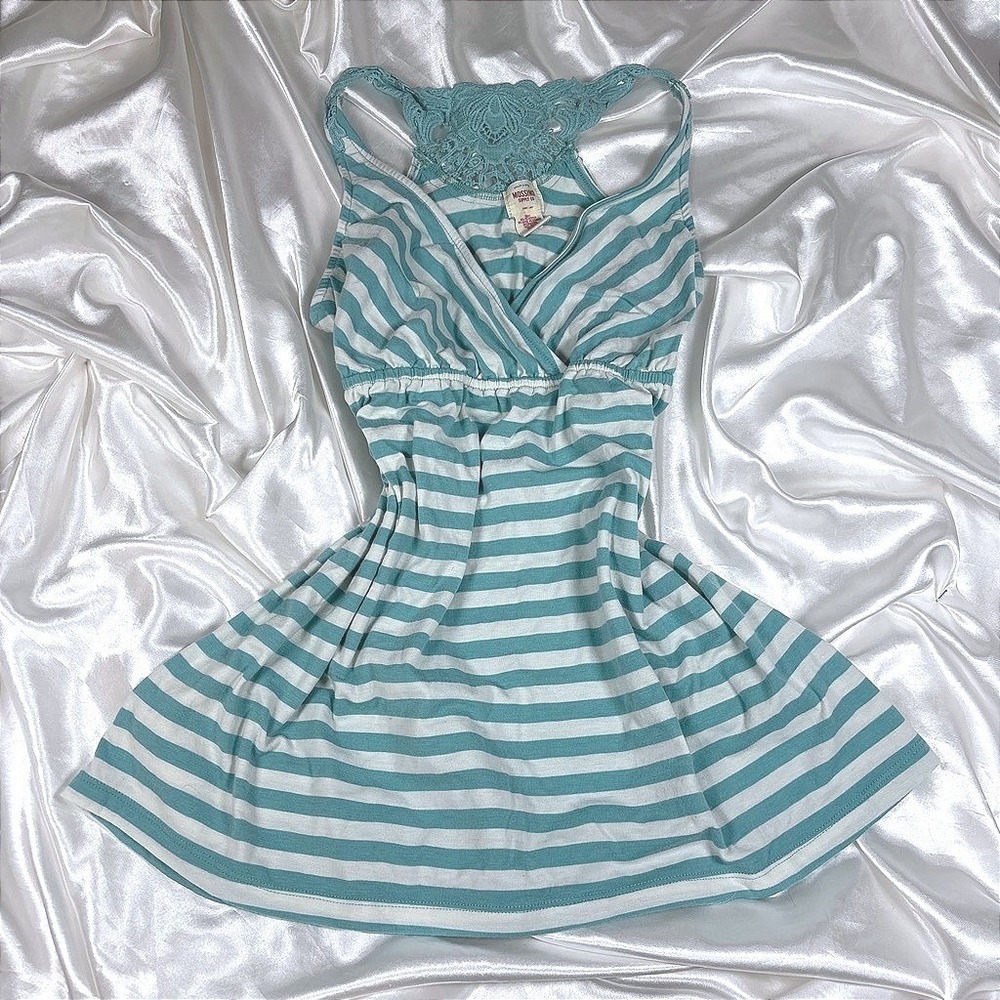 y2k Tank Top Teal Excellent Striped Crochet Lace Racerback Babydoll Mossimo